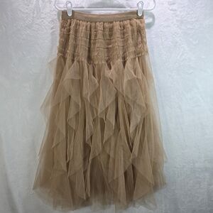 Elegant Tan Tiered Layered Tulle Skirt Size Large NWOT